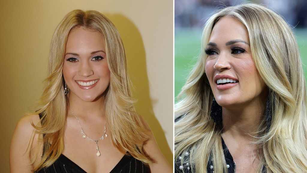 Carrie Underwood in 2005 (L) and 2023 (R)