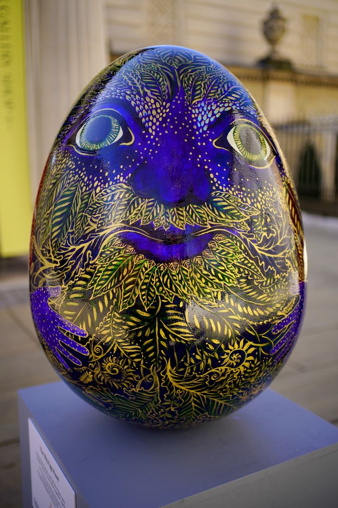 The Green Humpty Dumpty Egg painted in blue and gold
