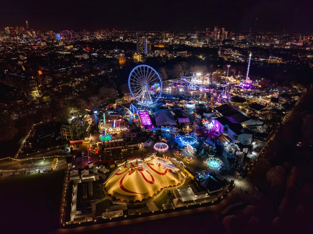 aerial shot of Winter Wonderland Hyde Park, London