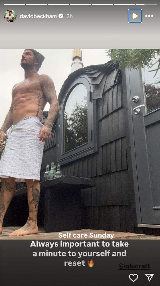 David Beckham by his sauna at his Cotswolds home