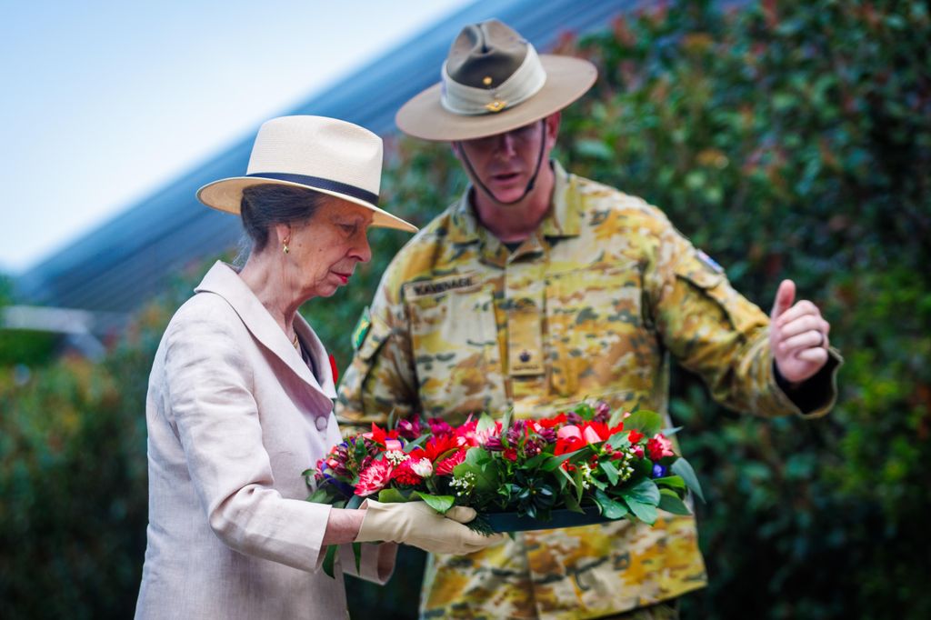 Princess Anne lays a wreath at the Gallipoli Barracks on Remembrance Day on November 11
