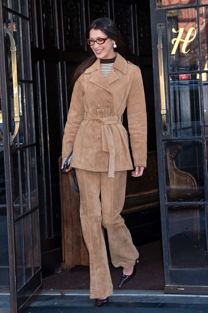 bella hadid in suede