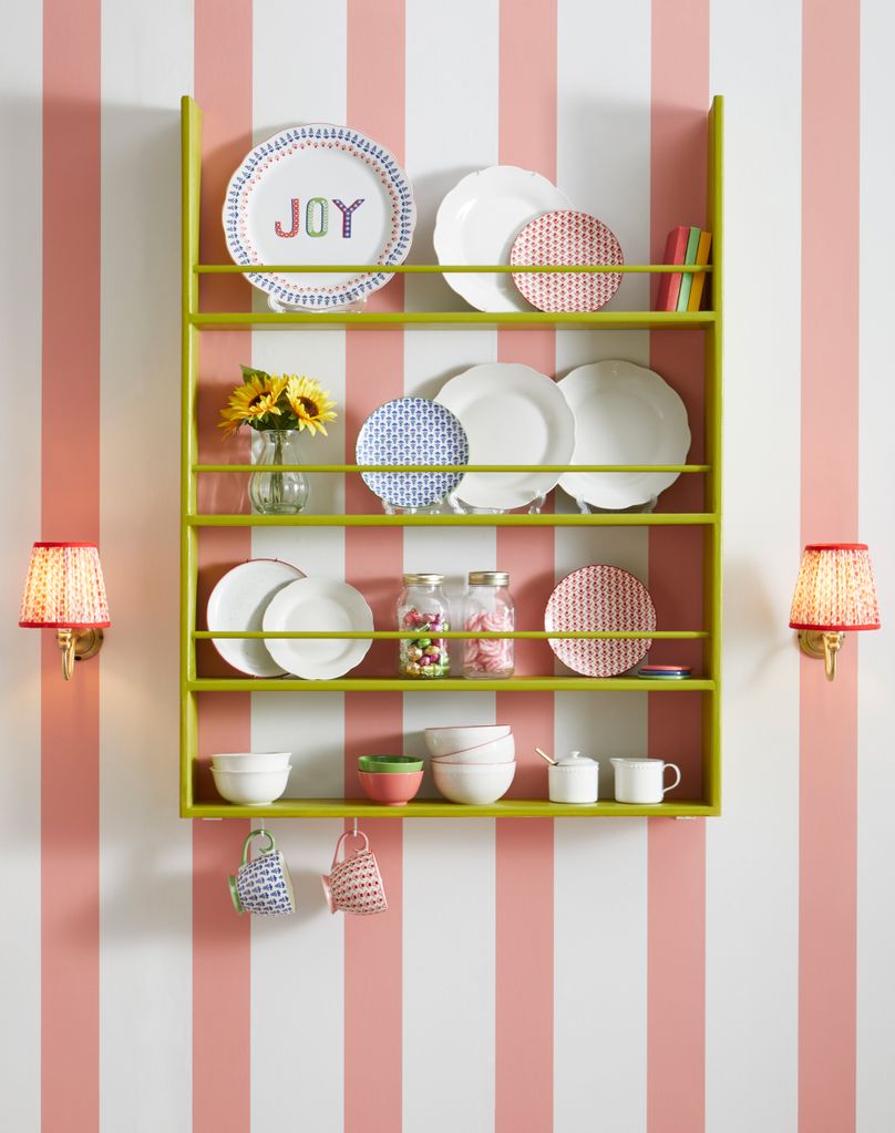 Dunelm striped kitchen with open shelving
