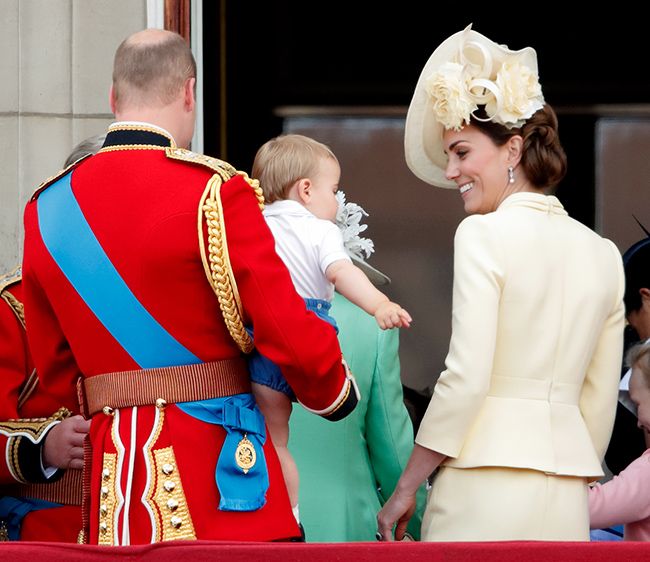 kate middleton looking at prince louis at trooping the colour