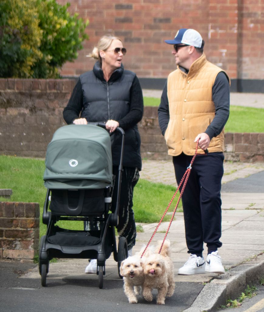 New dad Ant McPartlin enjoys a stroll with Anne Marie and their baby, Wilder Patrick McPartlin ahead of Father's Day