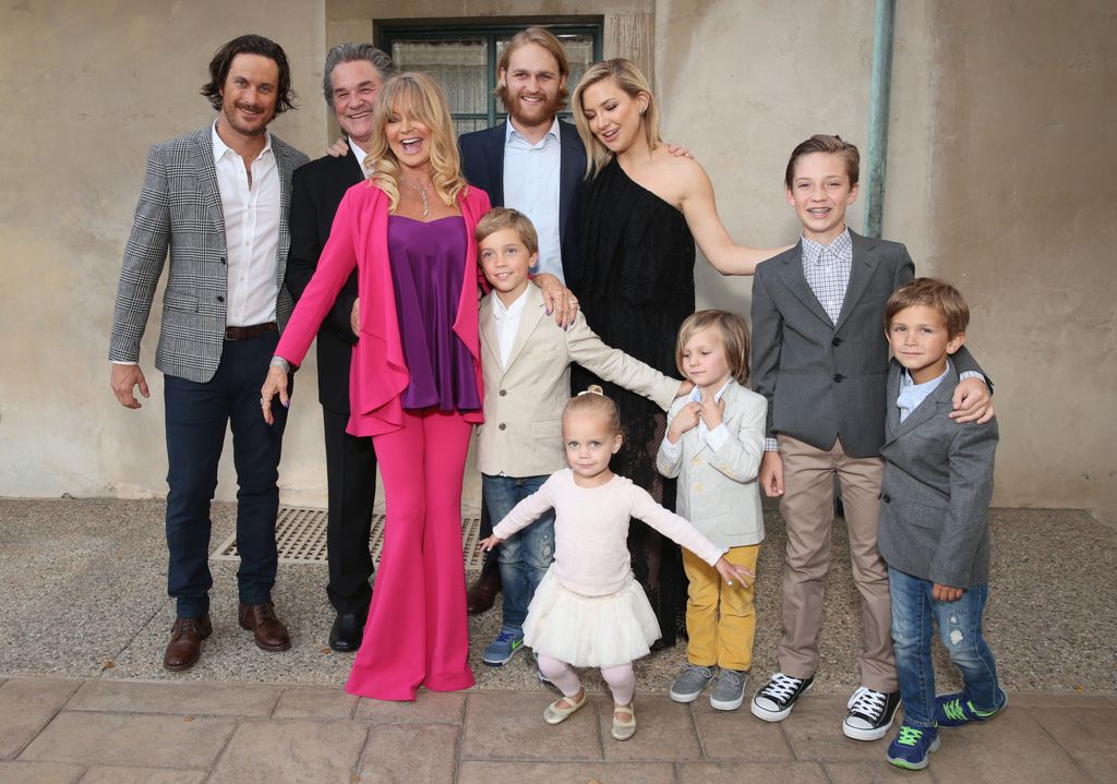 Actors Oliver Hudson, Kurt Russell, Goldie Hawn, Wyatt Russell and Kate Hudson with kids Ryder Robinson, Wilder Hudson, Bodhi Hudson, Rio Hudson and Bingham Bellamy 