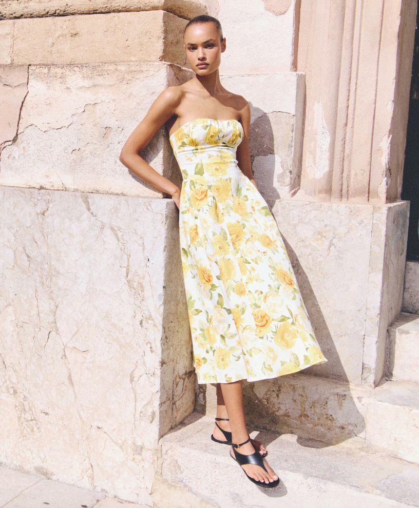 Mango Yellow Floral Midi Dress