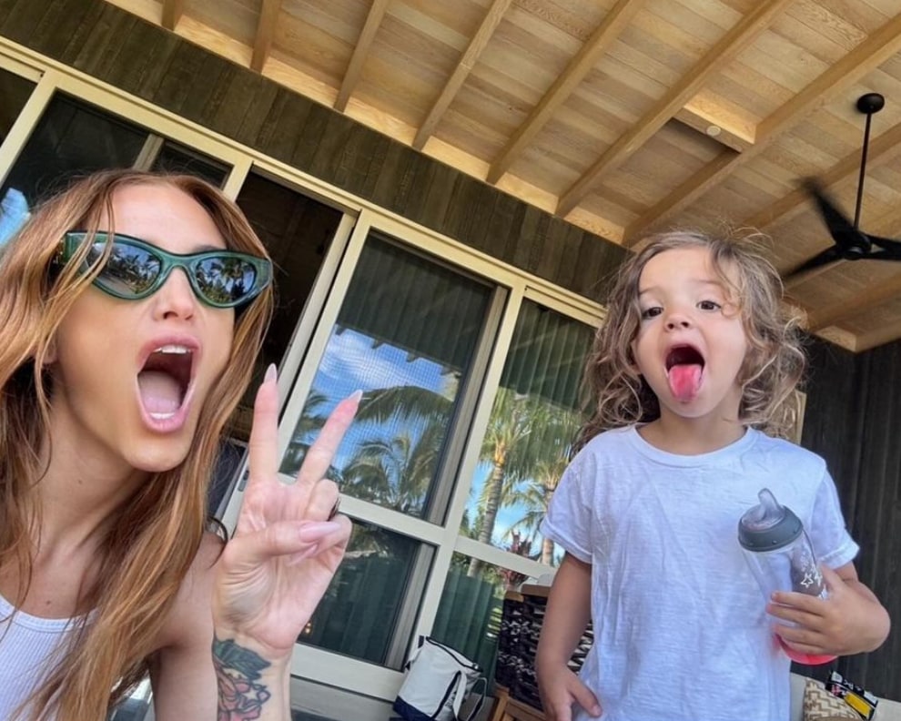 Photo shared by Ashlee Simpson on Instagram July 2024 with her son Ziggy while on vacation in Hawai'i.