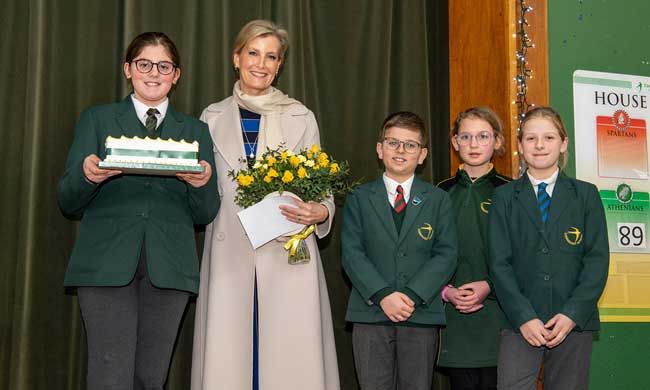 The Countess of Wessex receives birthday cake from Connaught Junior School