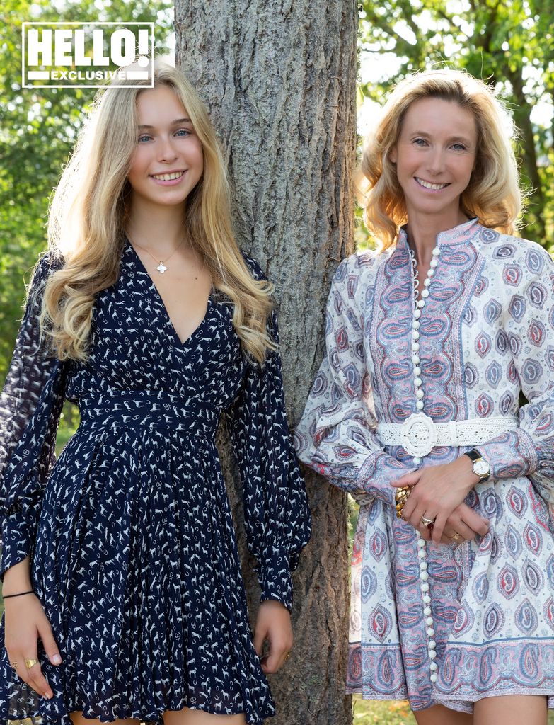 Countess Lepic in belted mini dress with daughter