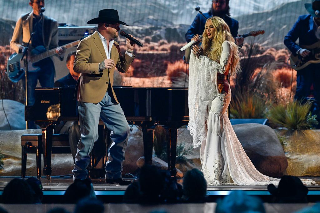 Cody Johnson and Carrie Underwood perform onstage during The 58th Annual CMA Awards at Bridgestone Arena on November 20, 2024 in Nashville, Tennessee.