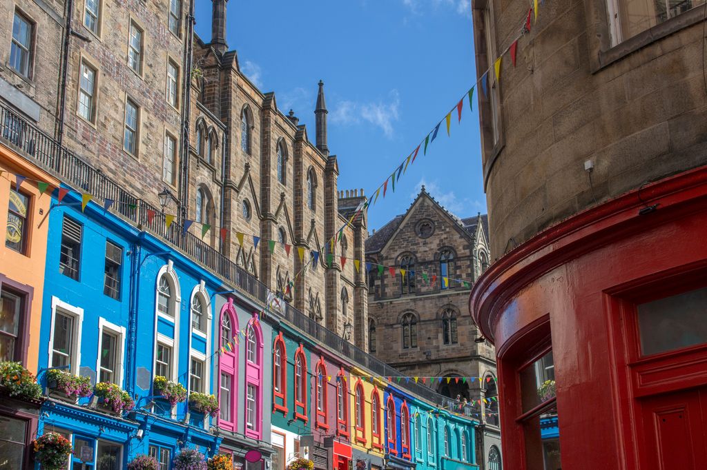 colourful street in edinburgh