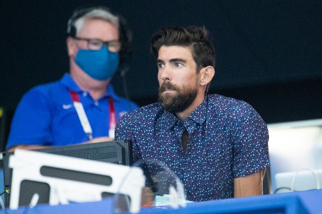Michael Phelps of the United States in the stands during the Swimming Finals at the Tokyo Aquatic Centre at the Tokyo 2020 Summer Olympic Games on July 25, 2021