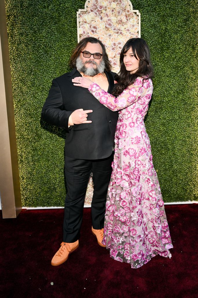 Jack Black and Tanya Haden at the 81st Golden Globe Awards held at the Beverly Hilton Hotel on January 7, 2024 in Beverly Hills, California