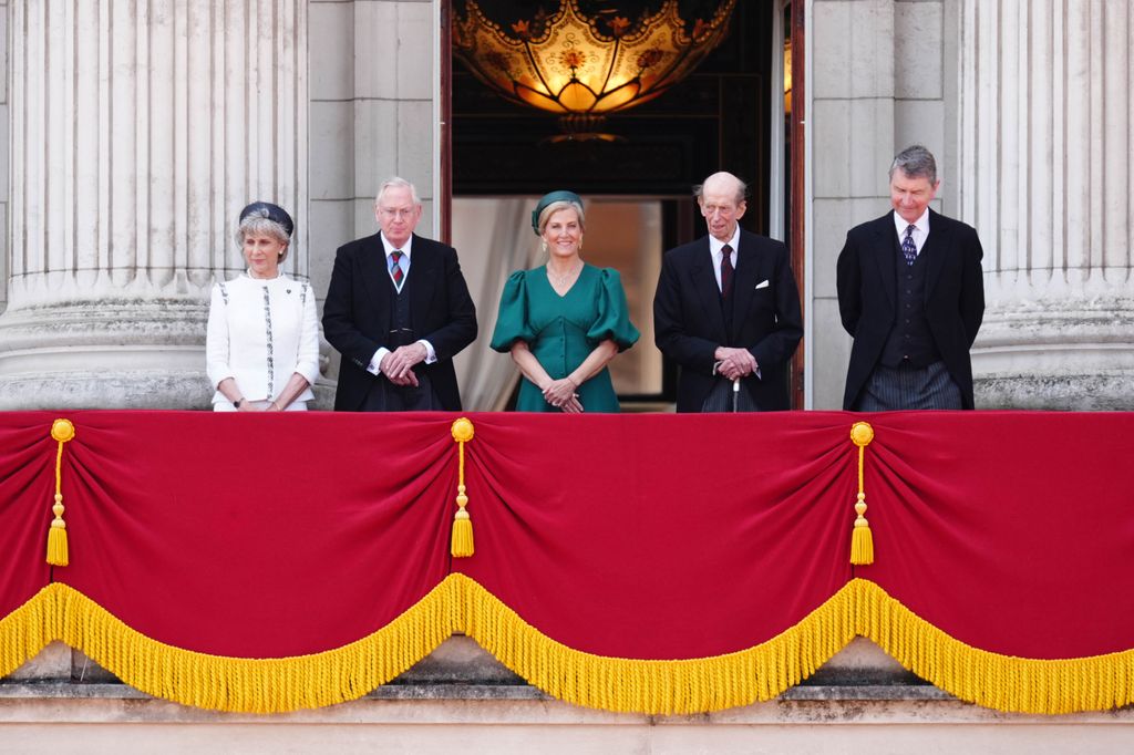 The Duke and Duchess of Gloucester, the Duchess of Edinburgh, the Duke of Kent and Vice Admiral Sir Timothy Laurence on the balcony of Buckingham Palace