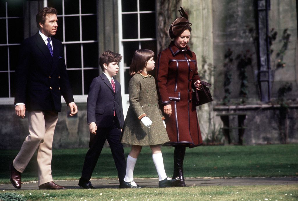 Antony Armstrong-Jones walking with a young David Armstrong-Jones, Lady Sarah Chatto and Princess Margaret