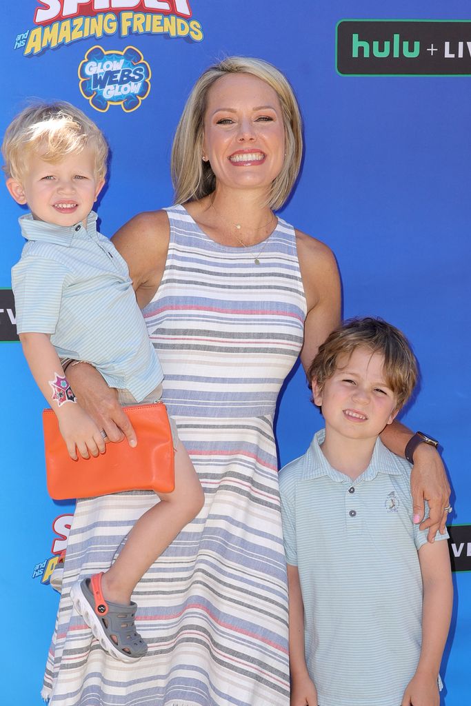 Dylan Dreyer and her sons Oliver (L) and Calvin attend Disney Junior's "Marvel's Spidey And His Amazing Friends" season two celebration at Battery Park on August 12, 2022 in New York City