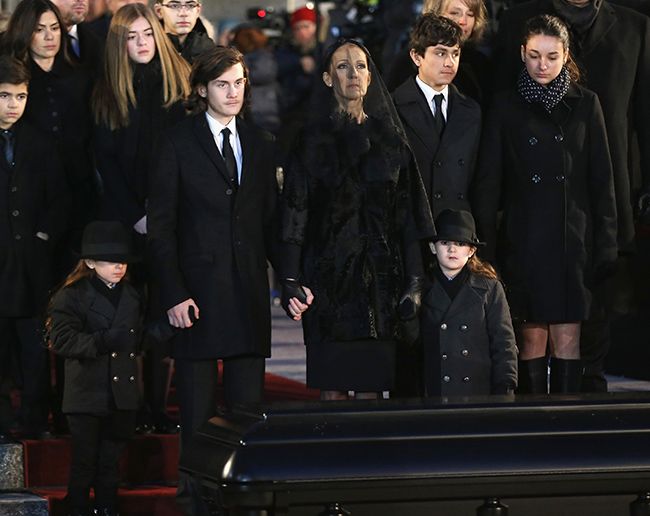 Celine Dion and her sons pictured at Rene Angelil's funeral