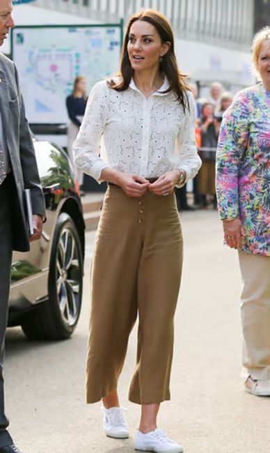princess of wales at chelsea flower show in 2019 wearing broderie anglaise blouse