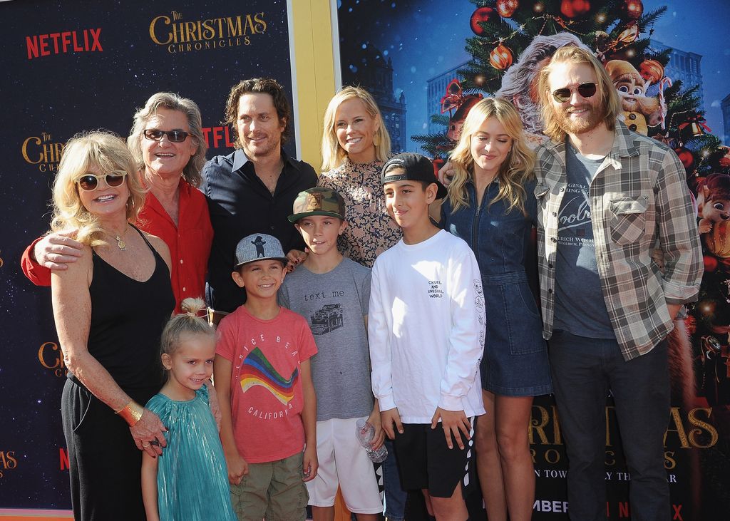 LOS ANGELES, CA - NOVEMBER 18:  Goldie Hawn, Kurt Russell, Oliver Hudson, Erinn Bartlett, Bodhi Hudson, Wilder Hudson, Rio Hudson, Meredith Hagner and Wyatt Russell arrive for the Premiere Of Netflix's "The Christmas Chronicles" held at Fox Bruin Theater on November 18, 2018 in Los Angeles, California.  (Photo by Albert L. Ortega/Getty Images)