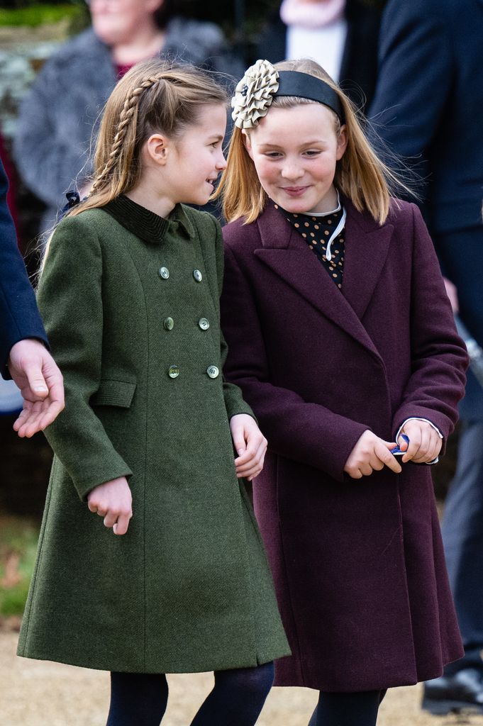 Princess Charlotte talking to Mia Tindall on Christmas Day