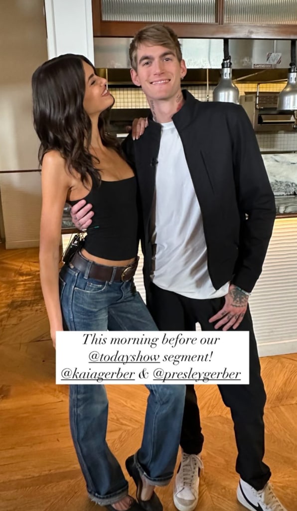 Kaia and Presley Gerber embracing for a sibling snap