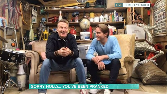 Bradley Walsh in shed with son 