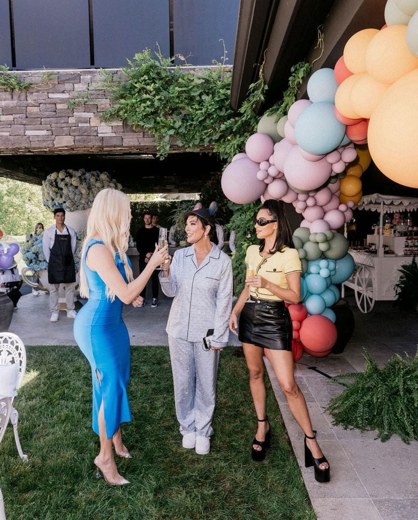 Kim Kardashian with Khloe Kardashian and Kris Jenner at Kourtney Kardashian's baby shower