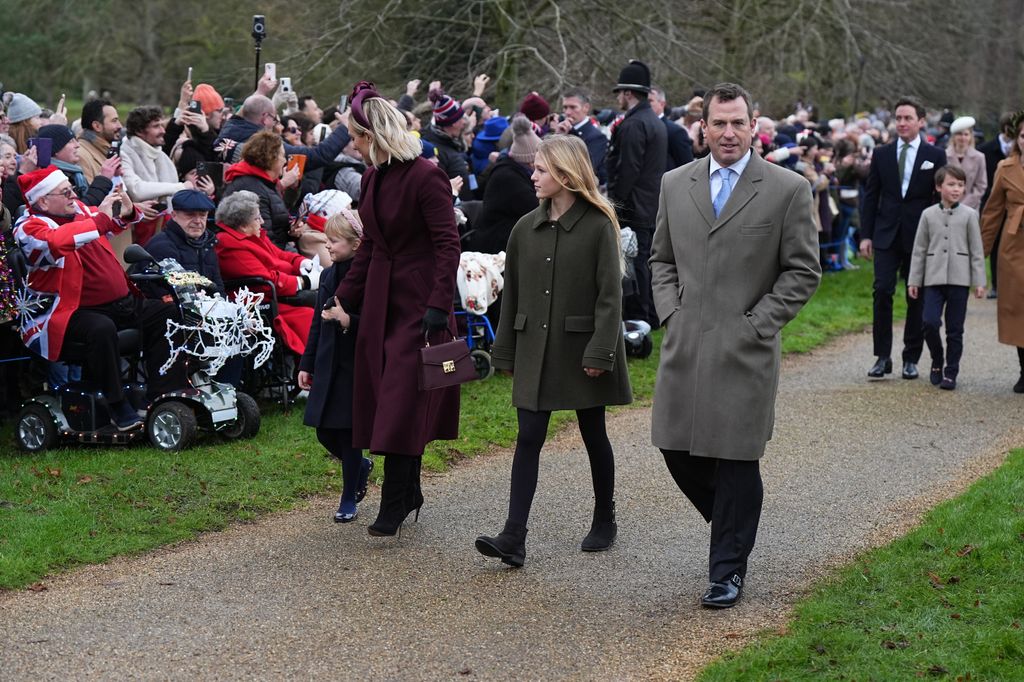 Lena Tindall, Zara Tindall, Isla Phillips and Peter Phillips attending the Christmas Day morning church service