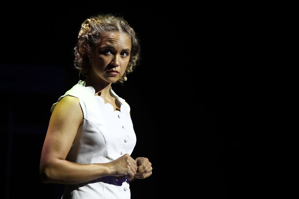 Tuuli Narkle who plays the role of Evonne Goolagong  during a performance of Sunshine Super Girl  as part of the Sydney Festival at Sydney Town Hall on January 08, 2021 in Sydney, Australia