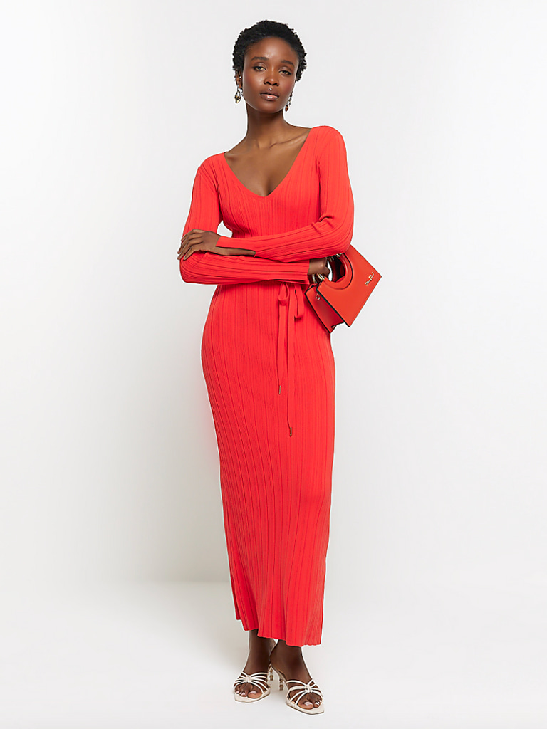 Tall Red Mesh Ruched Midi Dress | Tall | PrettyLittleThing USA