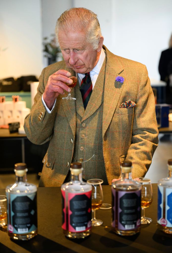 The King sampled a drink at the distiller