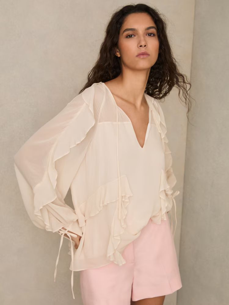 reiss ruffle top in pink