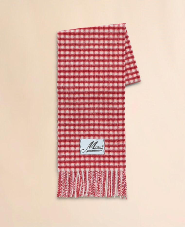Double check wool and mohair red and white scarf

