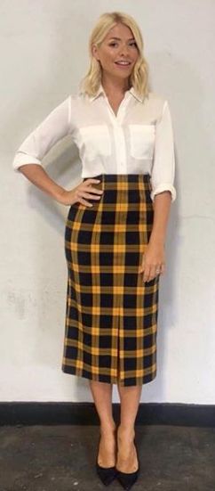 holly willoughby yellow checked skirt instagram