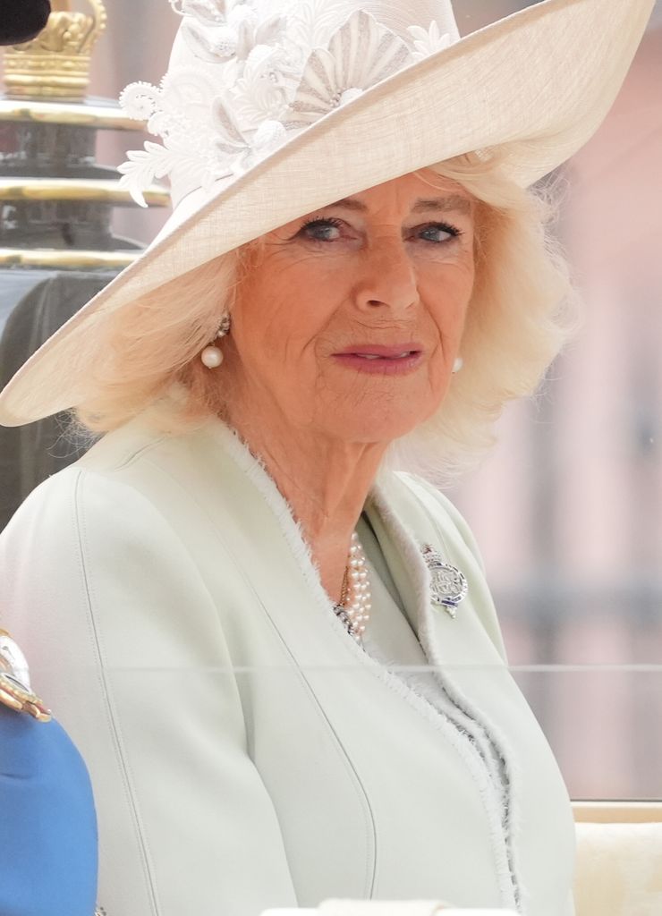 Queen Camilla travels along The Mall to the Trooping the Colour ceremony at Horse Guards Parade