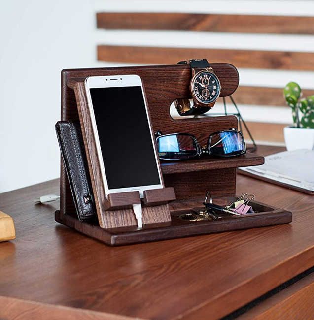 wood phone docking station gift for dad