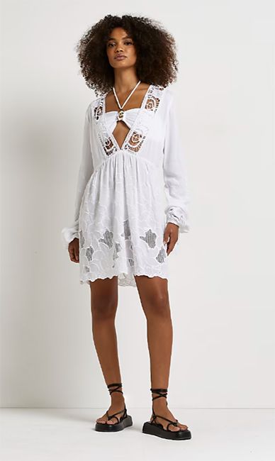 river island white embroidered beach dress