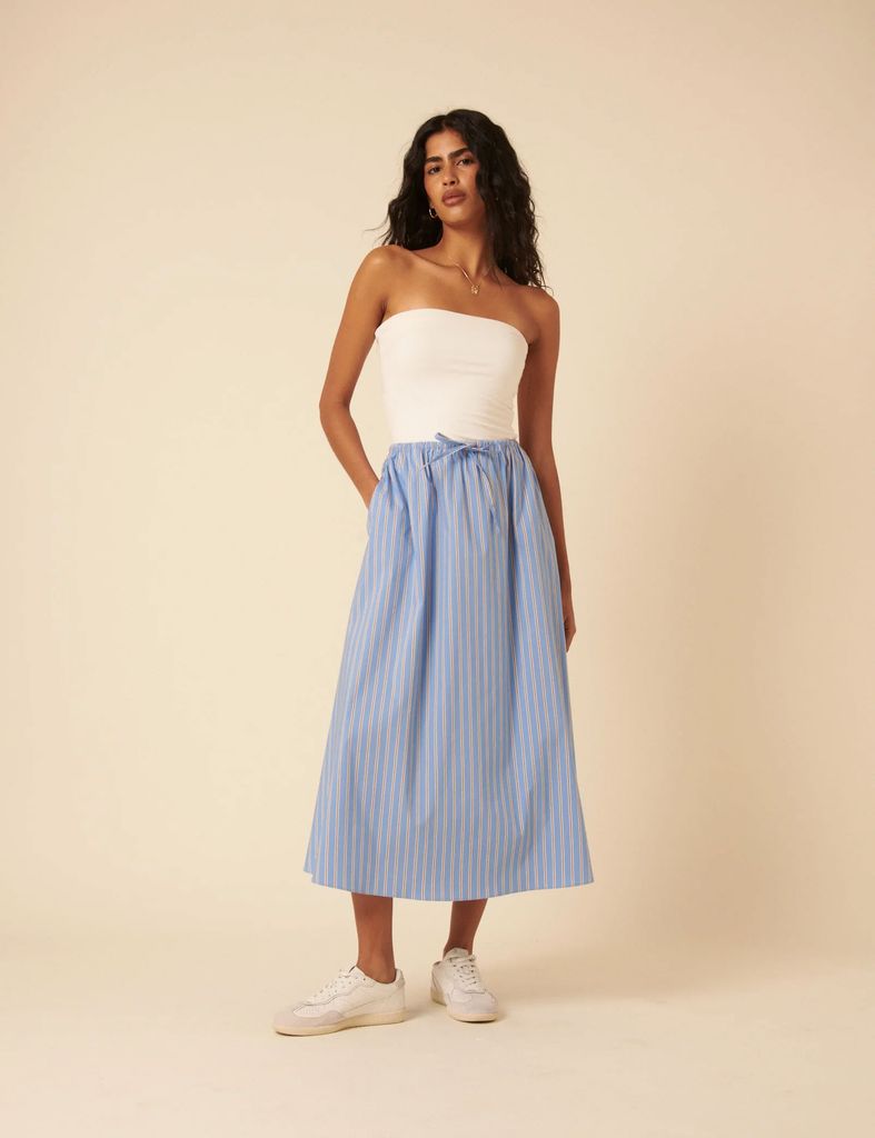 Nobody's Child Blue Pinstripe Naples Midi Skirt