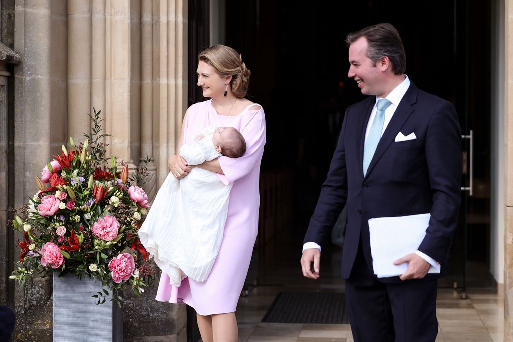 Luxembourg's Grand Duke Guillaume and Hereditary Grand Duchess Stephanie with Prince François 