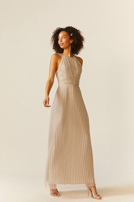 womens silver all over pleated maxi dress
