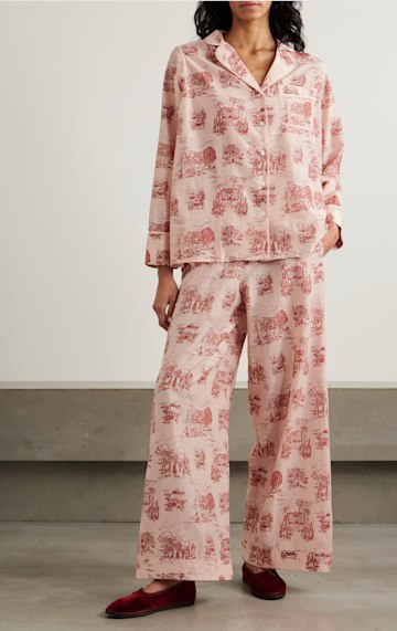 Albertine printed cotton and silk-blend pajama set