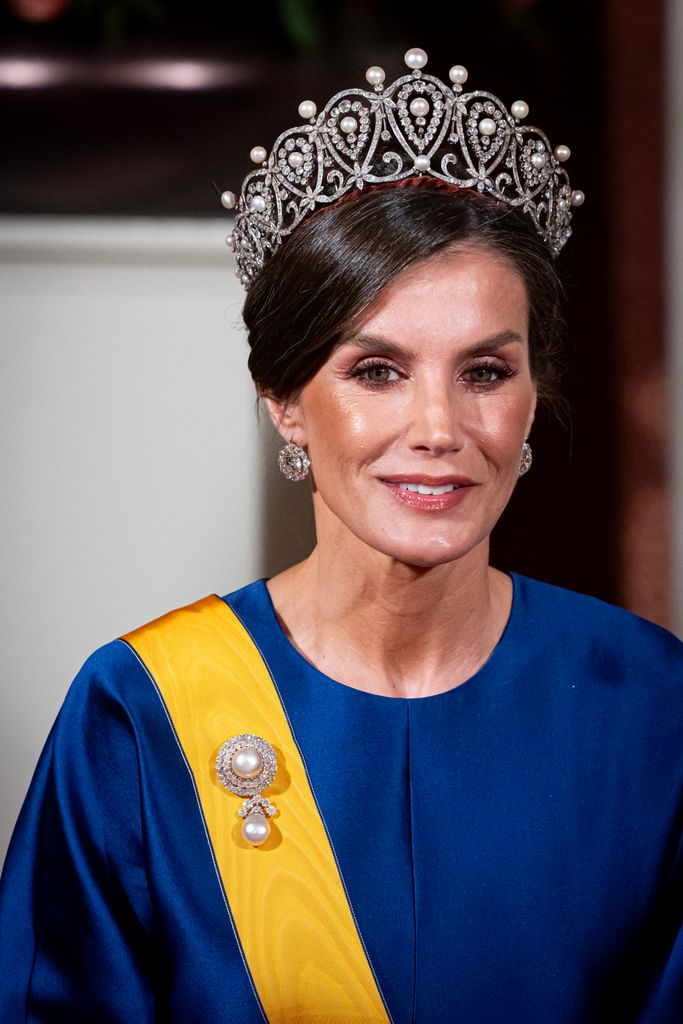 Queen Letizia of Spain attends the official state banquet on April 17, 2024 in Amsterdam, Netherlands. 