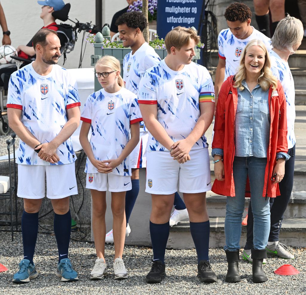 Crown Prince Haakon in football kit Crown Princess Mette-Marit and Prince Sverre Magnus attend the annual Friendship Football match