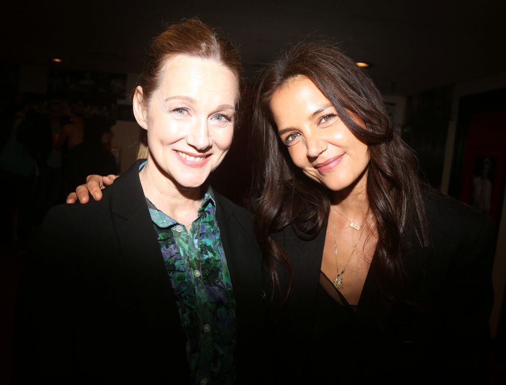 Laura Linney and Katie Holmes pose during the 77th Annual Theatre World Awards at The Circle in the Square Theatre on June 5, 2023 in New York City