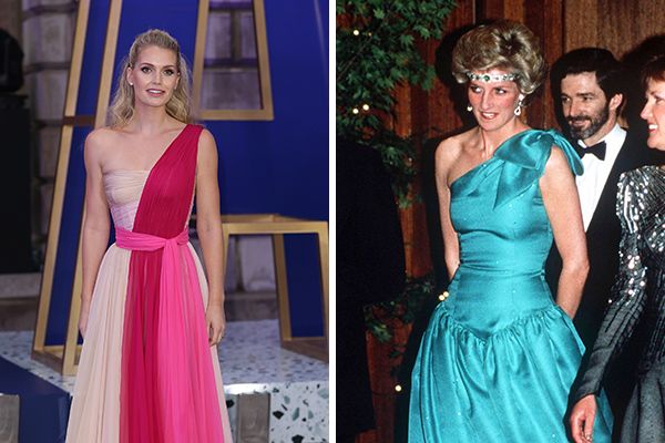 Lady Kitty Spencer And Princess Diana In One shoulder Dresses