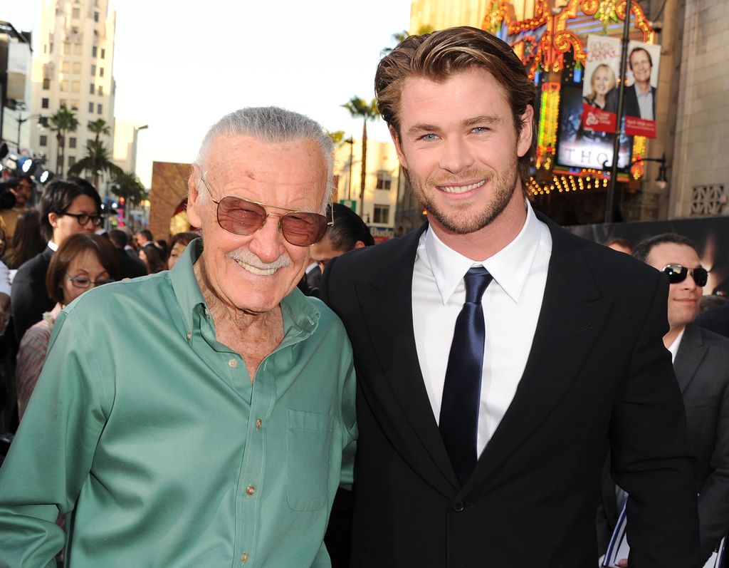 LOS ANGELES, CA - MAY 02:  Writer Stan Lee (L) and actor Chris Hemsworth arrive at the premiere of Paramount Pictures' and Marvel's "Thor" held at the El Capitan Theatre on May 2, 2011 in Los Angeles, California.  (Photo by Kevin Winter/Getty Images)