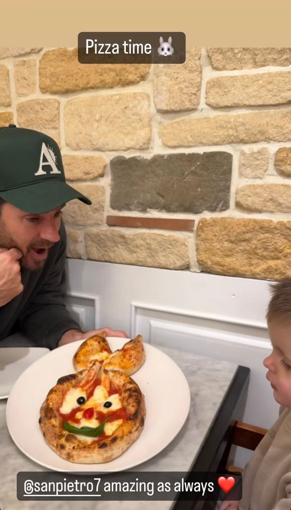 jamie redknapp and son raphael with pizza 