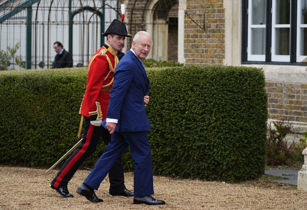 King Charles III (R) ahead of the arrival of US President Donald Trump and First Lady Melania Trump at Windsor Castle on September 17, 2025 in Windsor