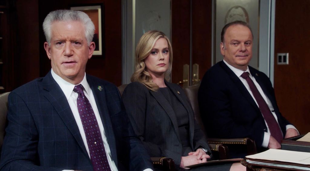 Gregory Jbara as DCPI Garrett Moore, Abigail Hawk as Abigail Baker, and Robert Chlohessy as Lt. Gormley on Blue Bloods